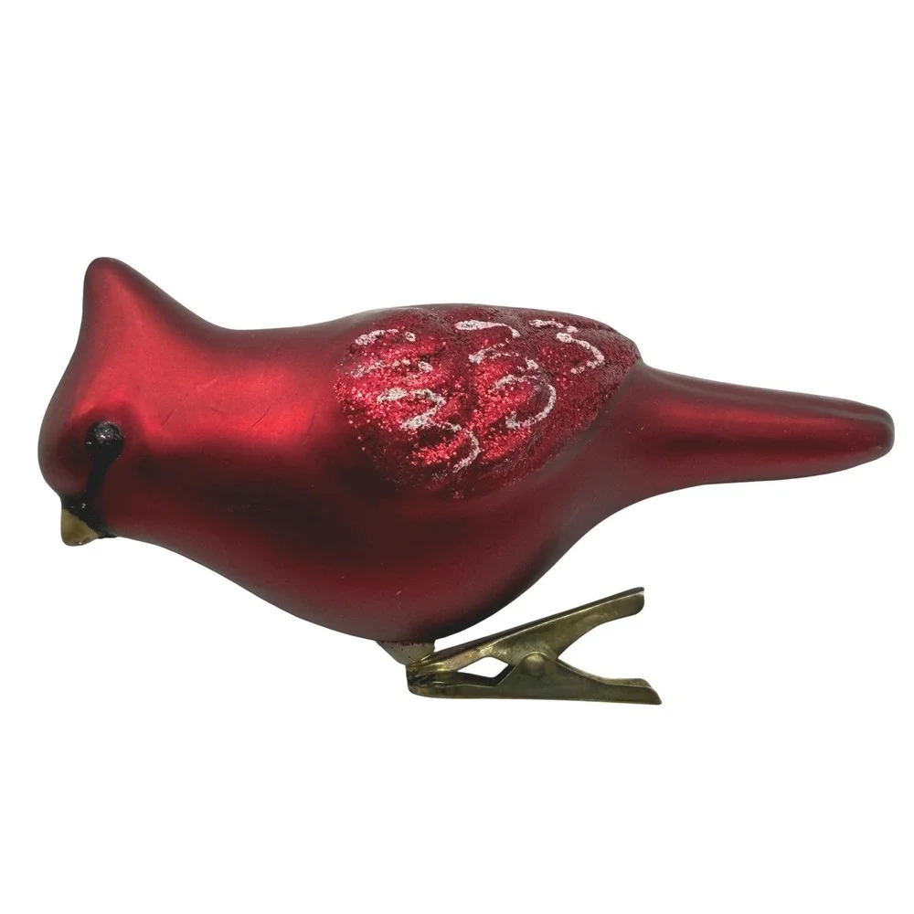 Bird Christmas Ornaments Red Cardinal Silver Songbird Clip-On Plastic